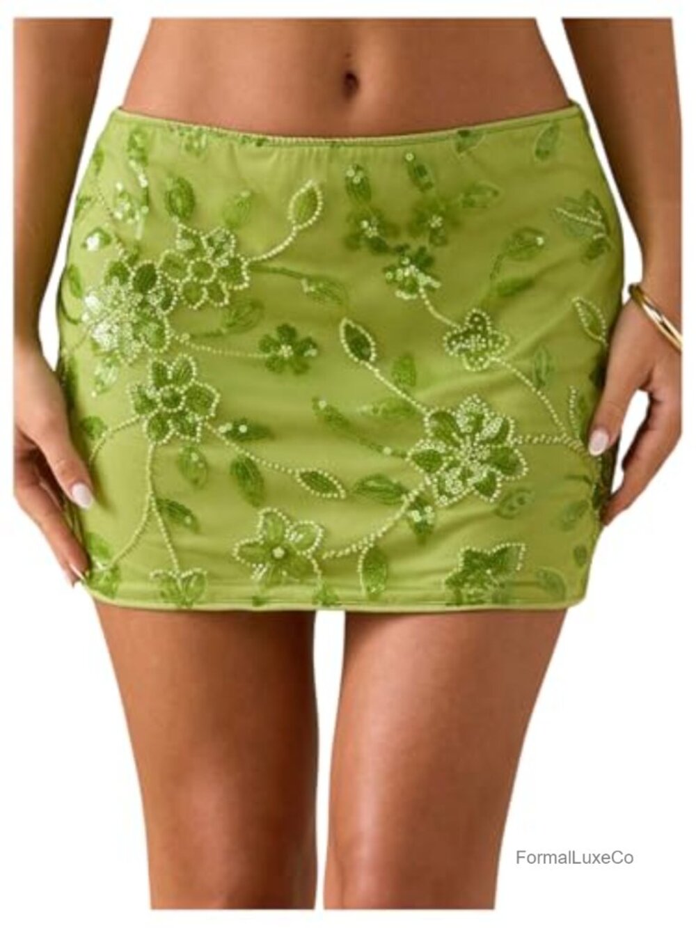 Floerns Women's Floral Sequin Low Rise Bodycon Mini Skirt